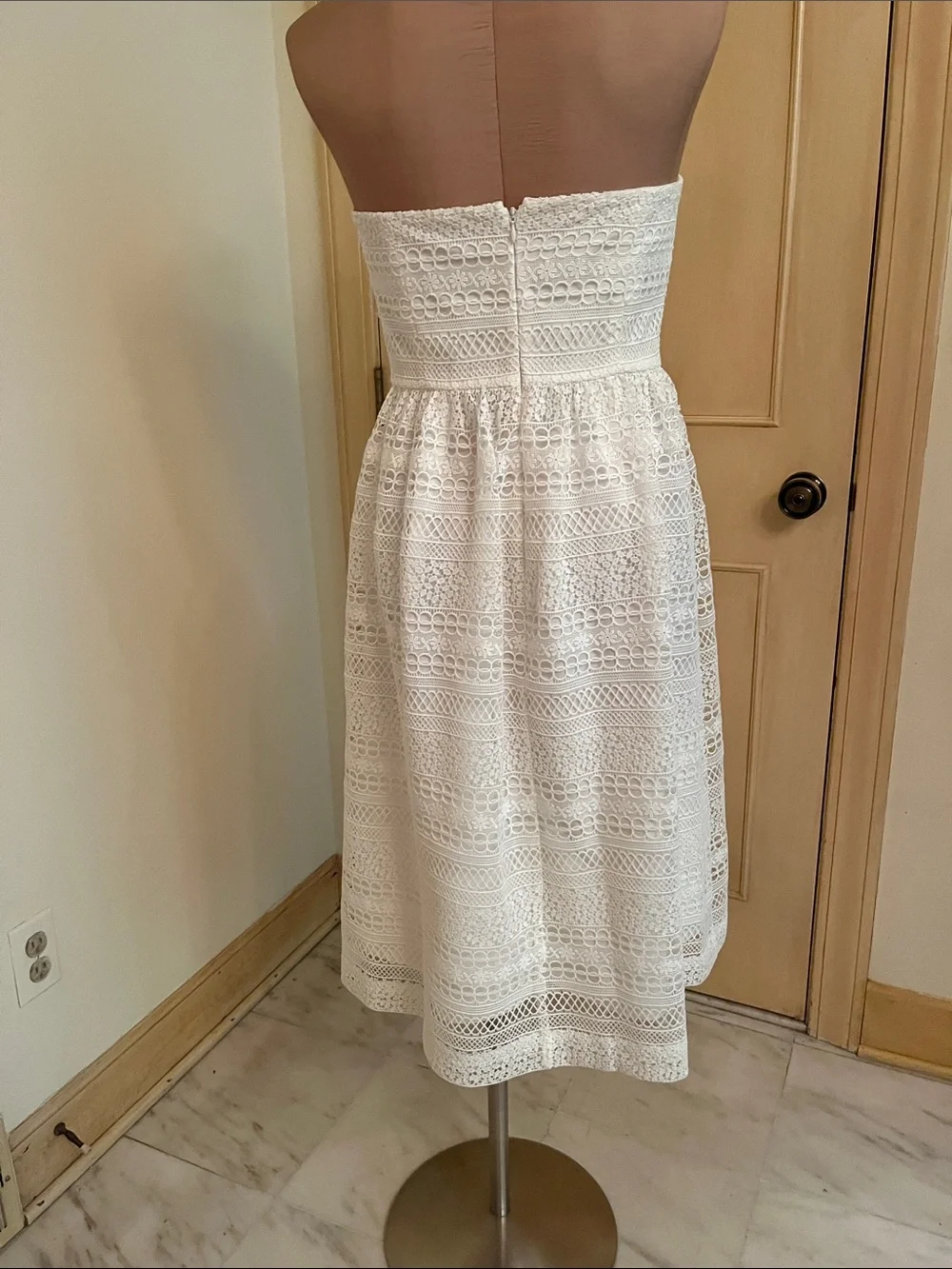 J. CREW NWT Stanbury Party Bridal Open Crochet Lace Strapless Ecru Midi Dress 6